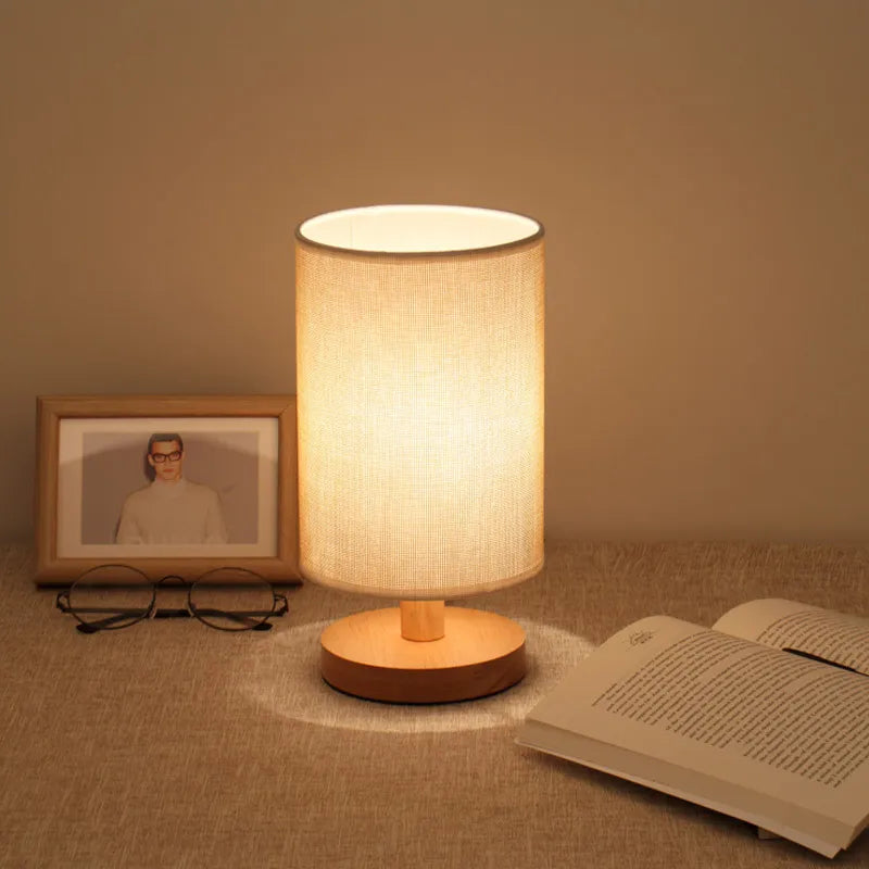 Nordic Wooden Table Lamp | Dimmable LED Bedside Light