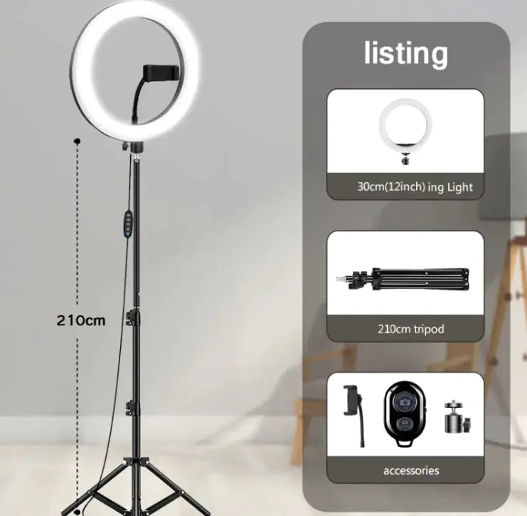 Tripod with LED Ring Light | Adjustable Phone Stand for Video & Photos